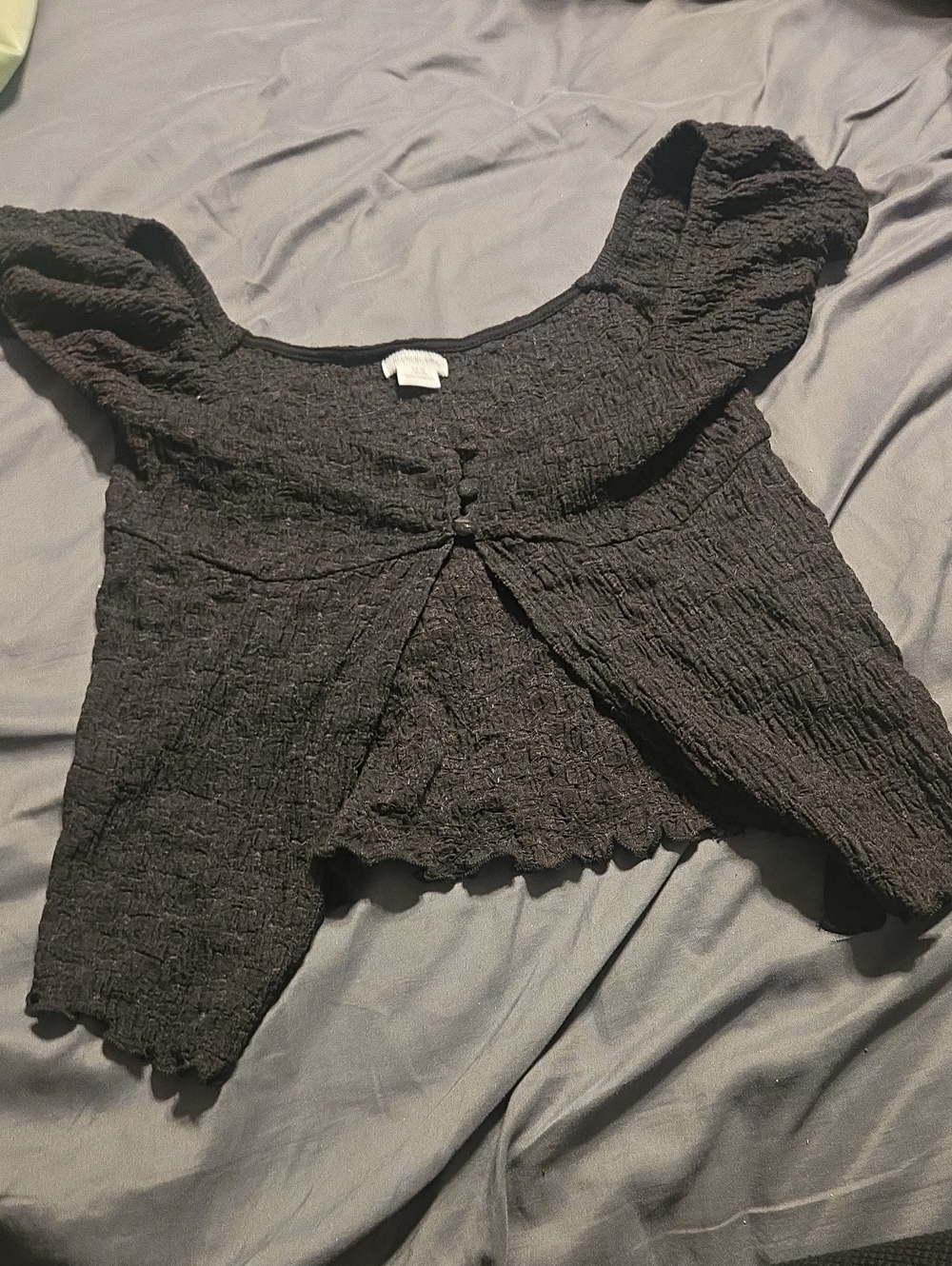 Kimchi Blue-  Black Smocked Open Front Cropped Top